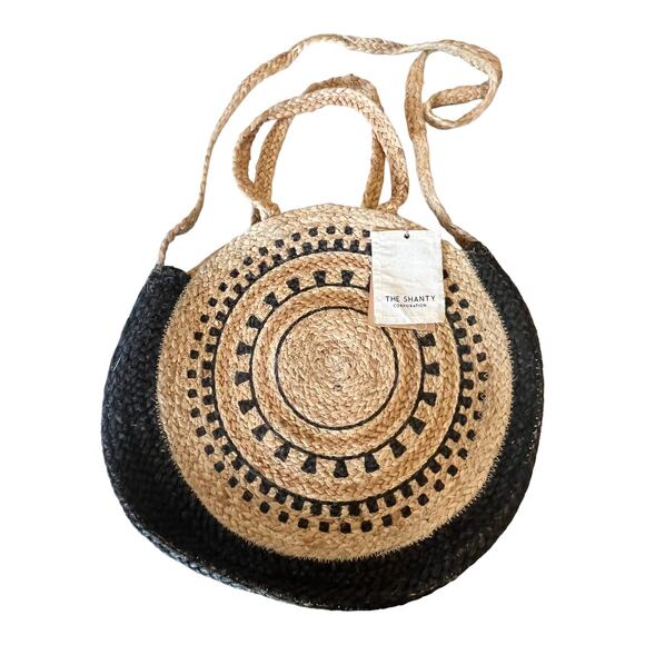 NEW Woven Moroccan HANDBAG 16” Round Crossbody Shoulder Purse Shanty Corporation - Picture 3 of 11